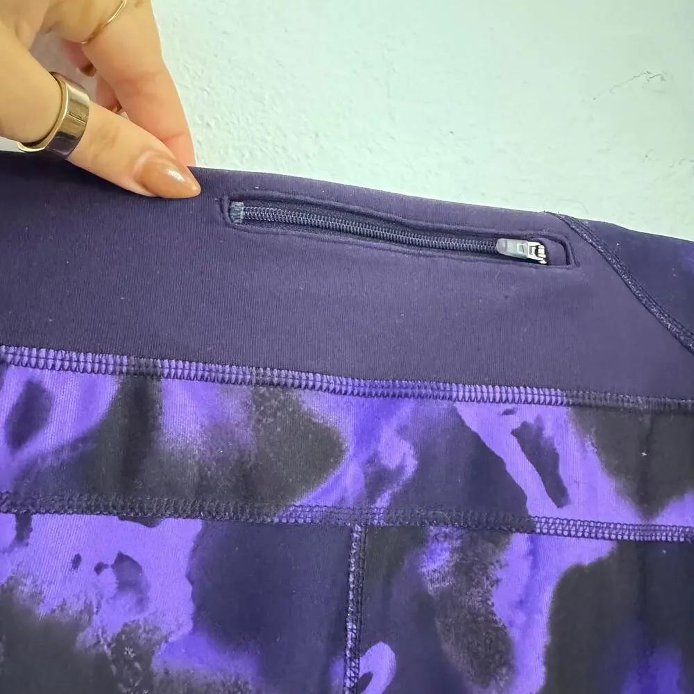 NIKE Running Purple Black Dri Fit Power Crop Tights $78 Leggings Capri Pocket S